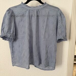 Free People Light Blue Eyelet Blouse